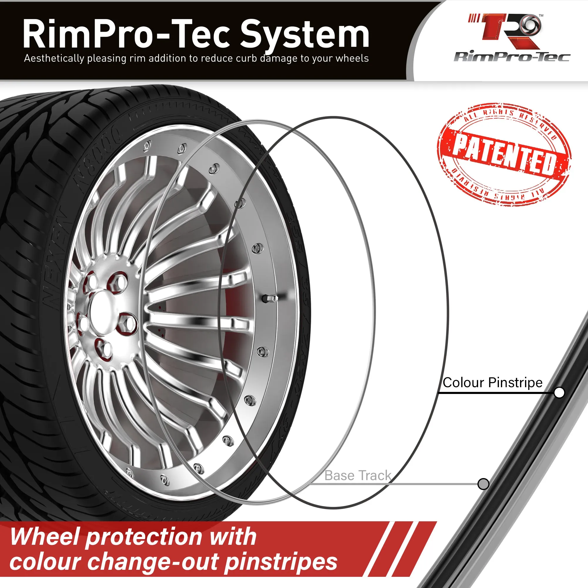 4x Silver Base's 4x Black Pinstripe's / RimPro-Tec® Wheelbands™ car wheel styling kit
