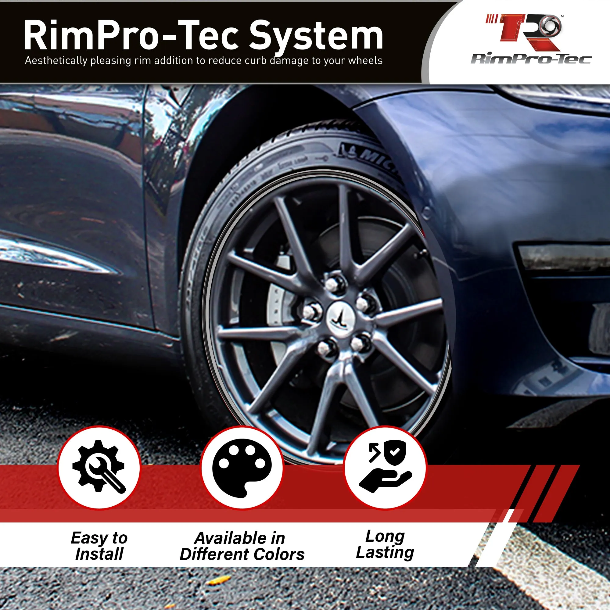 4x Silver Base's 4x Black Pinstripe's / RimPro-Tec® Wheelbands™ car wheel styling kit