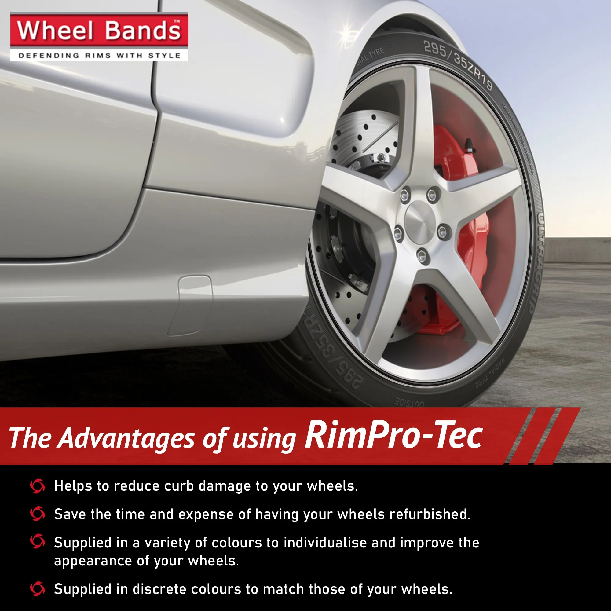 4x Silver Base's 4x Black Pinstripe's / RimPro-Tec® Wheelbands™ car wheel styling kit