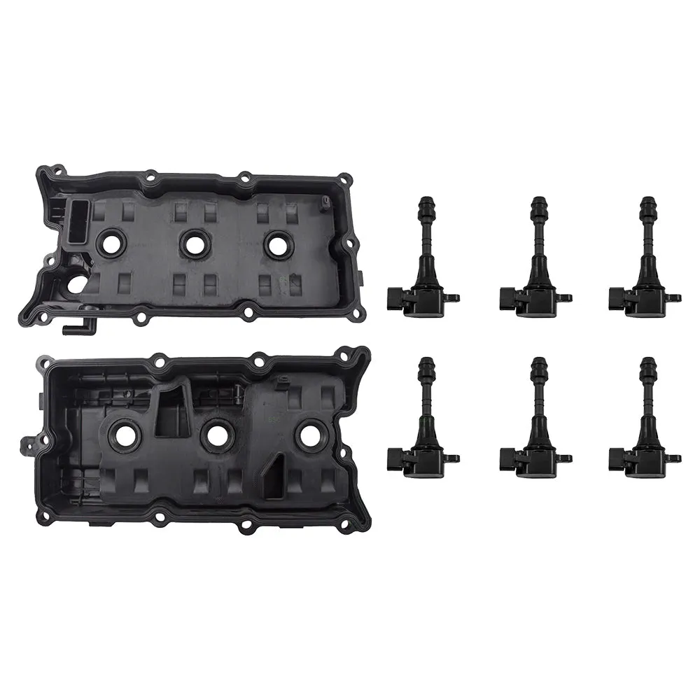 6 Pc Ignition Coils w/Set Front Valve Covers for Altima I35 Maxima Murano Quest
