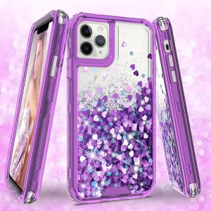 Apple iPhone 12 Pro Max Case,Hard Clear Glitter Sparkle Flowing Liquid Heavy Duty Shockproof Three Layer Protective Bling Girls Women Cases for Apple iPhone 12 Pro Max - Purple