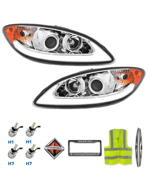Headlights Chrome with LED Glow Bar Set 2008-2016 International Prostar