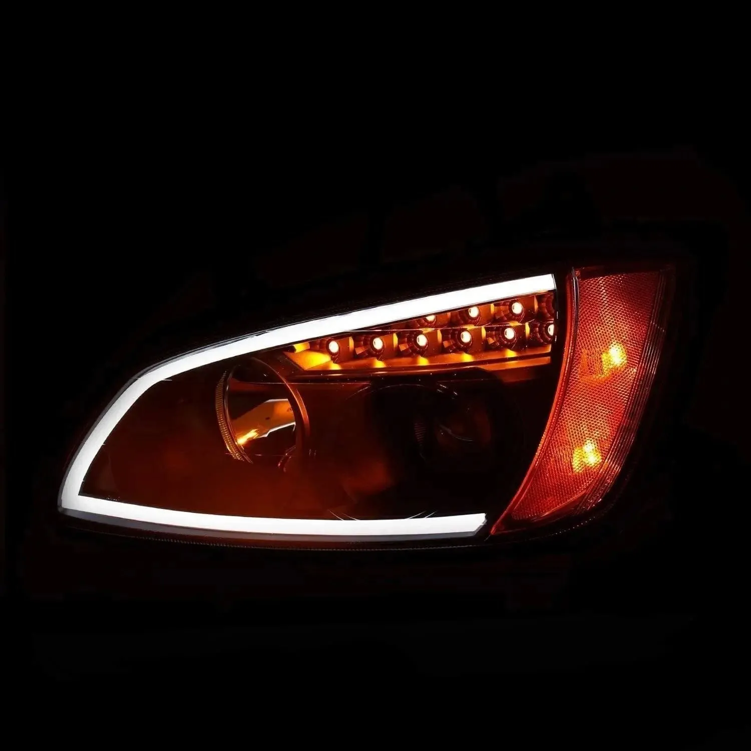 Headlights LED Bar Turn Signal Black Set 2008-2016 Kenworth T660 T700