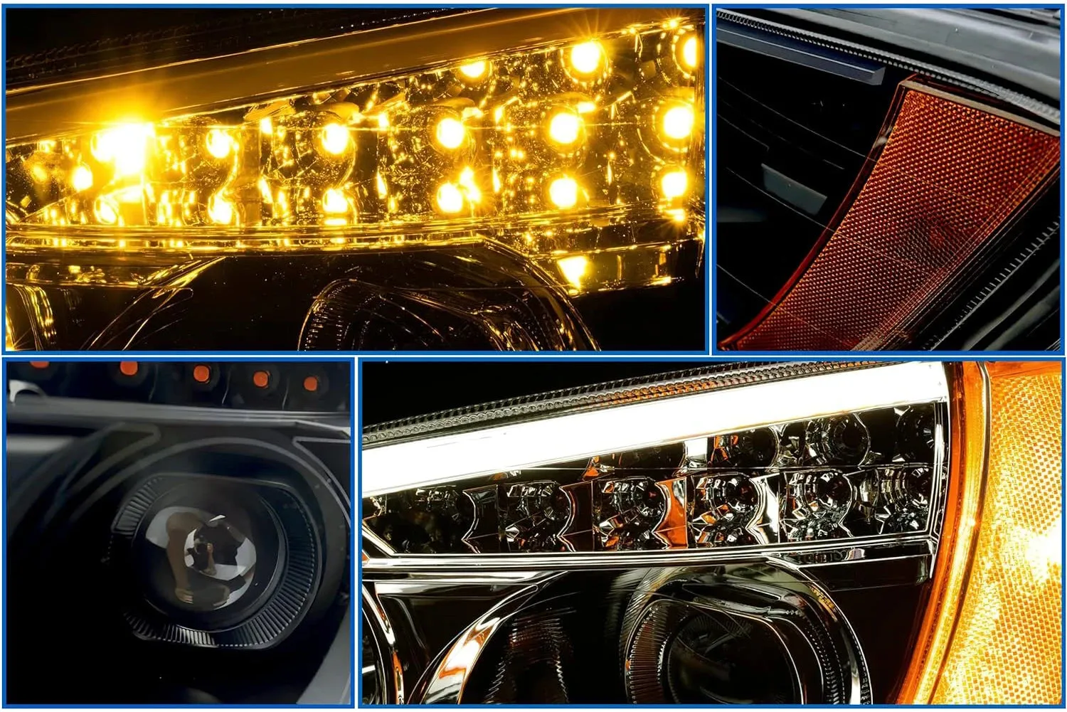 Headlights LED Bar Turn Signal Black Set 2008-2016 Kenworth T660 T700