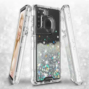 Samsung Galaxy A11 Case,Hard Clear Glitter Sparkle Flowing Liquid Heavy Duty Shockproof Three Layer Protective Bling Girls Women Cases for Samsung Galaxy A11 - Clear