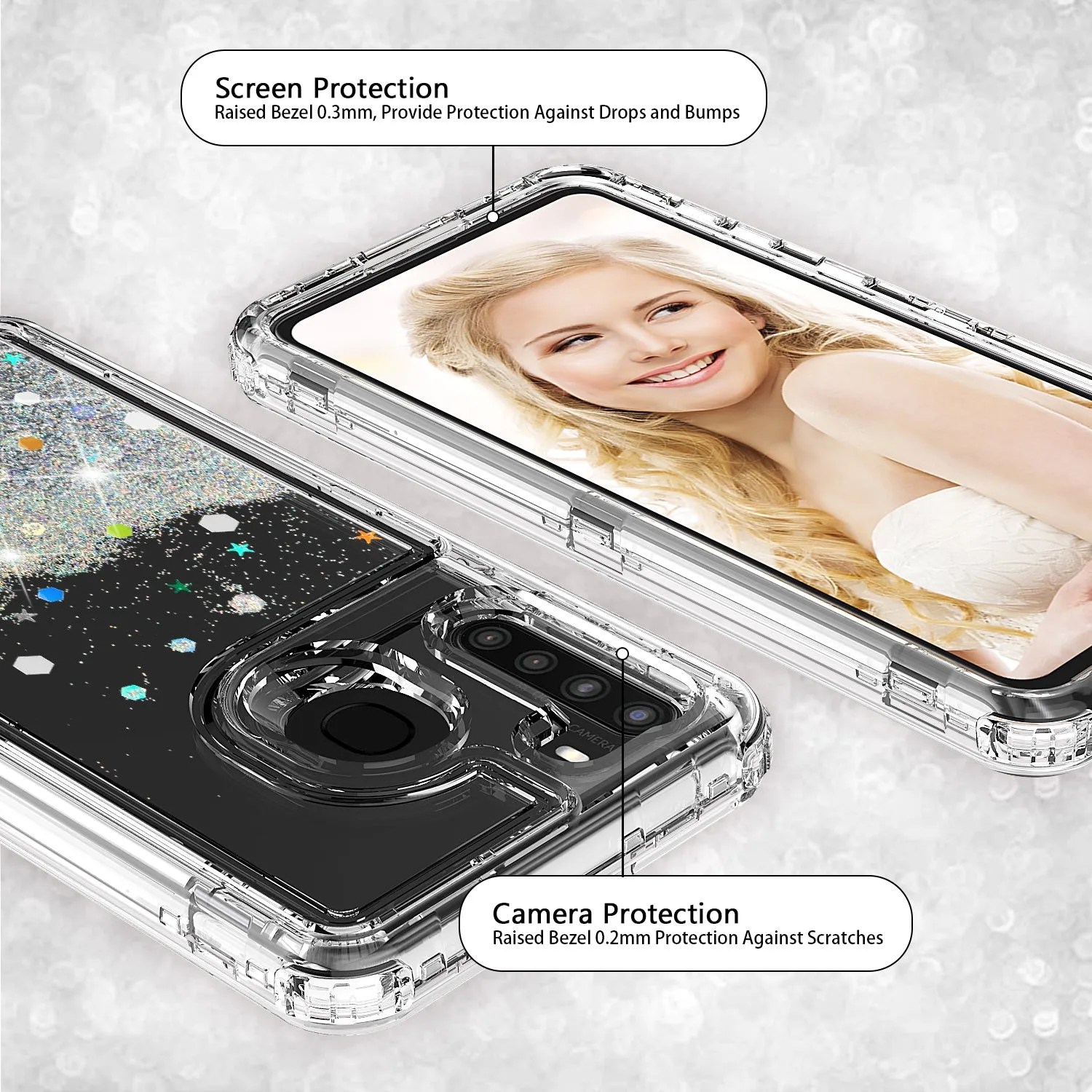Samsung Galaxy A11 Case,Hard Clear Glitter Sparkle Flowing Liquid Heavy Duty Shockproof Three Layer Protective Bling Girls Women Cases for Samsung Galaxy A11 - Clear