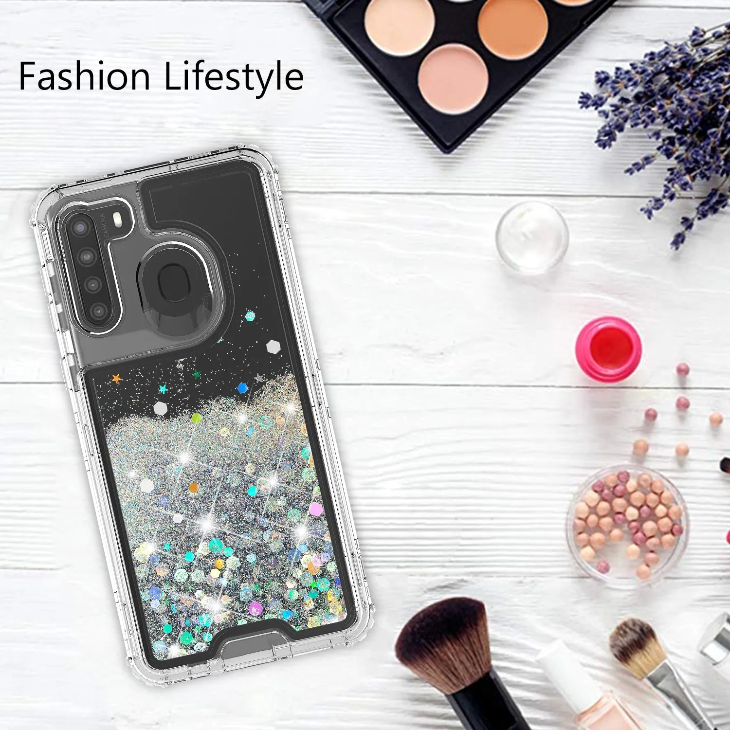 Samsung Galaxy A11 Case,Hard Clear Glitter Sparkle Flowing Liquid Heavy Duty Shockproof Three Layer Protective Bling Girls Women Cases for Samsung Galaxy A11 - Clear