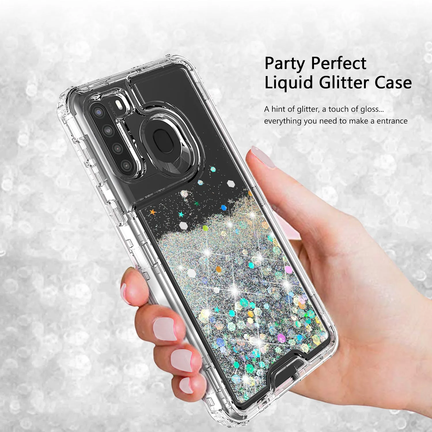 Samsung Galaxy A11 Case,Hard Clear Glitter Sparkle Flowing Liquid Heavy Duty Shockproof Three Layer Protective Bling Girls Women Cases for Samsung Galaxy A11 - Clear